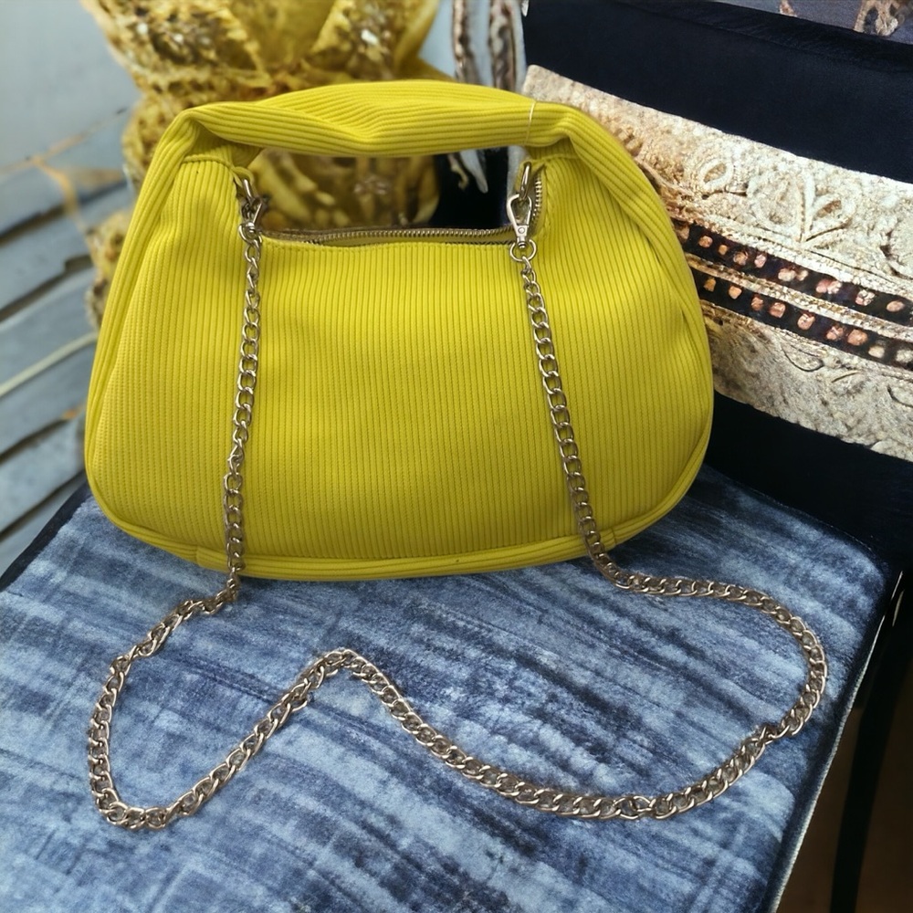 Le Miel  HOBO -‎  Neon Yellow Crossbody or Clutch  |  Chain Strap Vegan  NWT